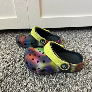 Crocs Shoes Toddler Unisex Solarized Black,‎ Yellow & Colorful Clogs Size 7